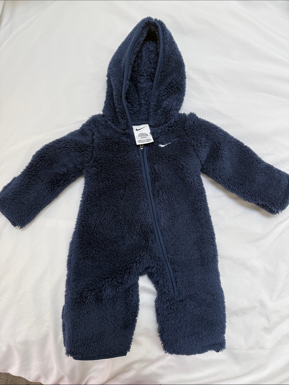 Nike Navy Plush Hooded Baby One-Piece Footie